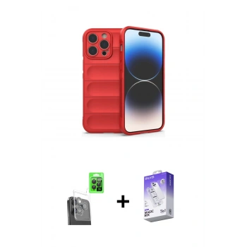 MARSİLYAN™- iPhone 16 Pro Max Kılıf Atlas Koleksiyonu - Siyah Bilvis 5in1 3D Magic Cam Ekran Koruyucu + Raze Metal Kamera Lens - SH
