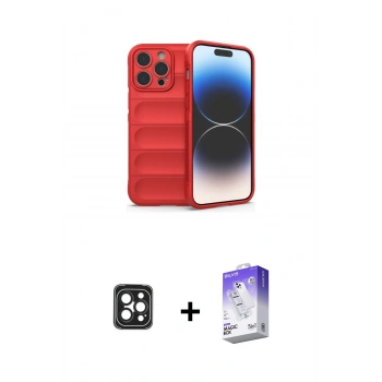 MARSİLYAN™- iPhone 16 Pro Max Kılıf Atlas Koleksiyonu - Siyah Bilvis 5in1 3D Magic Cam Ekran Koruyucu + PVD Metal Kamera Lens - SH