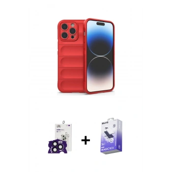 MARSİLYAN™- iPhone 16 Pro Max Kılıf Atlas Koleksiyonu - Siyah Bilvis 5in1 5D Magic Hayalet Cam Ekran Koruyucu + Bilvis Titan Kamera Lens - SH