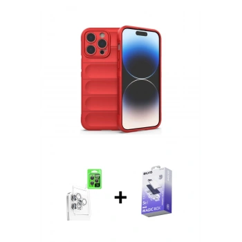 MARSİLYAN™- iPhone 16 Pro Max Kılıf Atlas Koleksiyonu - Siyah Bilvis 5in1 5D Magic Hayalet Cam Ekran Koruyucu + Raze Metal Kamera Lens - BZ