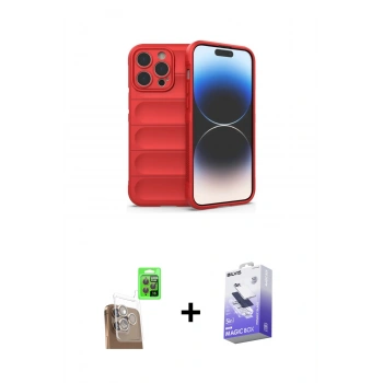 MARSİLYAN™- iPhone 16 Pro Max Kılıf Atlas Koleksiyonu - Siyah Bilvis 5in1 5D Magic Hayalet Cam Ekran Koruyucu + Raze Metal Kamera Lens - CLTM