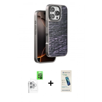 MARSİLYAN™- iPhone 16 Pro Max Kılıf Atlas Minimal Özel Seri - Şeffaf Pasifik Cam Ekran Koruyucu + Raze Metal Kamera Lens - BZ