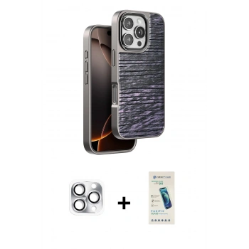 MARSİLYAN™- iPhone 16 Pro Max Kılıf Atlas Minimal Özel Seri - Şeffaf Pasifik Cam Ekran Koruyucu + Pers Alüminyum Kamera Lens - GS