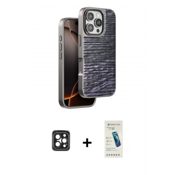 MARSİLYAN™- iPhone 16 Pro Max Kılıf Atlas Minimal Özel Seri - Şeffaf Pasifik Cam Ekran Koruyucu + PVD Metal Kamera Lens - SH