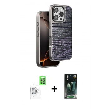 MARSİLYAN™- iPhone 16 Pro Max Kılıf Atlas Minimal Özel Seri - Siyah 360 Mat Full Body Arka Koruyucu + Raze Metal Kamera Lens - BZ