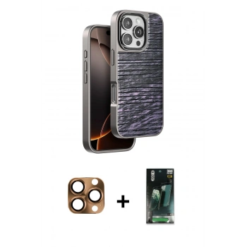MARSİLYAN™- iPhone 16 Pro Max Kılıf Atlas Minimal Özel Seri - Siyah 360 Mat Full Body Arka Koruyucu + Pers Alüminyum Kamera Lens - CLTM