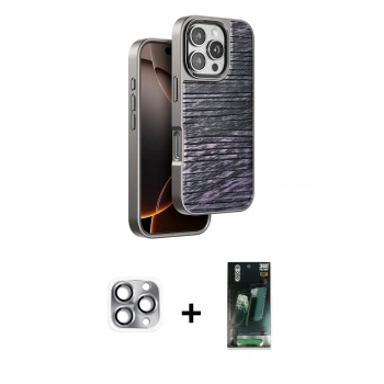 MARSİLYAN™- iPhone 16 Pro Max Kılıf Atlas Minimal Özel Seri - Siyah 360 Mat Full Body Arka Koruyucu + Pers Alüminyum Kamera Lens - GI