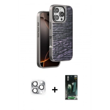 MARSİLYAN™- iPhone 16 Pro Max Kılıf Atlas Minimal Özel Seri - Siyah 360 Mat Full Body Arka Koruyucu + Pers Alüminyum Kamera Lens - GS