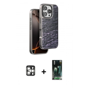 MARSİLYAN™- iPhone 16 Pro Max Kılıf Atlas Minimal Özel Seri - Siyah 360 Mat Full Body Arka Koruyucu + PVD Metal Kamera Lens - GS