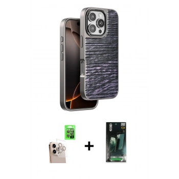 MARSİLYAN™- iPhone 16 Pro Max Kılıf Atlas Minimal Özel Seri - Siyah 360 Mat Full Body Arka Koruyucu + Raze Metal Kamera Lens - NLGY