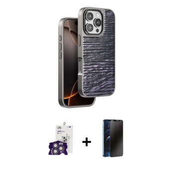 MARSİLYAN™- iPhone 16 Pro Max Kılıf Atlas Minimal Özel Seri - Siyah 3D Antistatik Hayalet Cam Ekran Koruyucu + Bilvis Titan Kamera Lens - GS