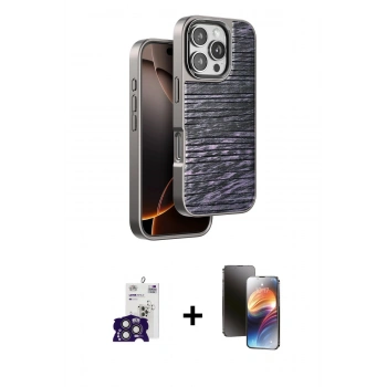 MARSİLYAN™- iPhone 16 Pro Max Kılıf Atlas Minimal Özel Seri - Siyah 3D Antistatik Mat Seramik Nano Ekran Koruyucu + Bilvis Titan Kamera Lens - TMGI