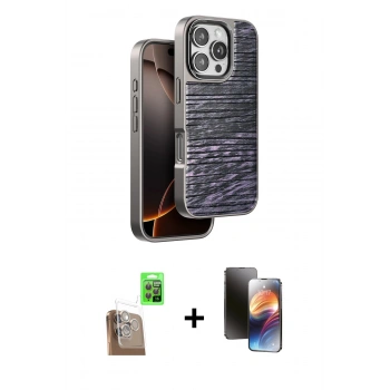 MARSİLYAN™- iPhone 16 Pro Max Kılıf Atlas Minimal Özel Seri - Siyah 3D Antistatik Mat Seramik Nano Ekran Koruyucu + Raze Metal Kamera Lens - CLTM