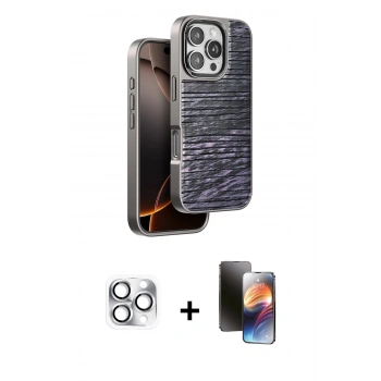 MARSİLYAN™- iPhone 16 Pro Max Kılıf Atlas Minimal Özel Seri - Siyah 3D Antistatik Mat Seramik Nano Ekran Koruyucu + Pers Alüminyum Kamera Lens - GS