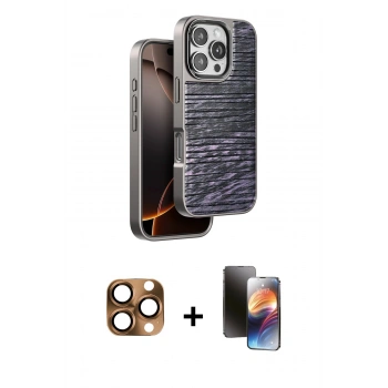 MARSİLYAN™- iPhone 16 Pro Max Kılıf Atlas Minimal Özel Seri - Siyah 3D Antistatik Mat Seramik Nano Ekran Koruyucu + Pers Alüminyum Kamera Lens - CLTM