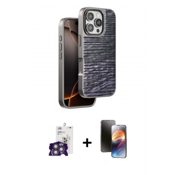 MARSİLYAN™- iPhone 16 Pro Max Kılıf Atlas Minimal Özel Seri - Siyah 3D Antistatik Mat Seramik Nano Ekran Koruyucu + Bilvis Titan Kamera Lens - GS