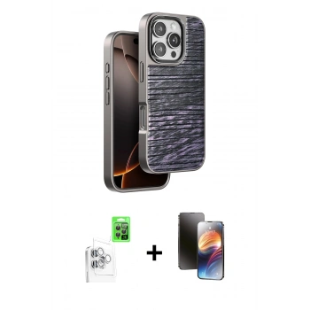 MARSİLYAN™- iPhone 16 Pro Max Kılıf Atlas Minimal Özel Seri - Siyah 3D Antistatik Mat Seramik Nano Ekran Koruyucu + Raze Metal Kamera Lens - BZ