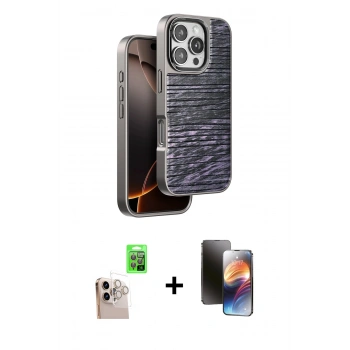 MARSİLYAN™- iPhone 16 Pro Max Kılıf Atlas Minimal Özel Seri - Siyah 3D Antistatik Mat Seramik Nano Ekran Koruyucu + Raze Metal Kamera Lens - NLGY