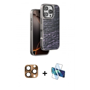 MARSİLYAN™- iPhone 16 Pro Max Kılıf Atlas Minimal Özel Seri - Siyah 3D Antistatik Seramik Nano Ekran Koruyucu + Pers Alüminyum Kamera Lens - CLTM