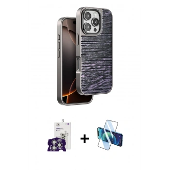MARSİLYAN™- iPhone 16 Pro Max Kılıf Atlas Minimal Özel Seri - Siyah 3D Antistatik Seramik Nano Ekran Koruyucu + Bilvis Titan Kamera Lens - GS
