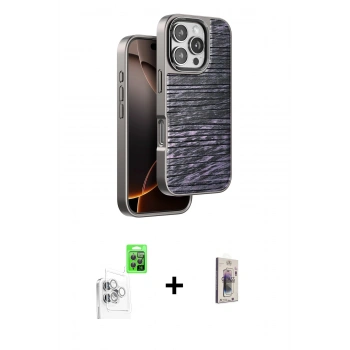 MARSİLYAN™- iPhone 16 Pro Max Kılıf Atlas Minimal Özel Seri - Siyah Bilvis 3D Cam Ekran Koruyucu + Raze Metal Kamera Lens - BZ