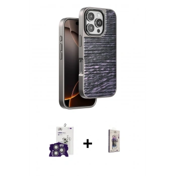 MARSİLYAN™- iPhone 16 Pro Max Kılıf Atlas Minimal Özel Seri - Siyah Bilvis 3D Cam Ekran Koruyucu + Bilvis Titan Kamera Lens - GS