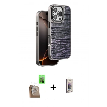 MARSİLYAN™- iPhone 16 Pro Max Kılıf Atlas Minimal Özel Seri - Siyah Bilvis 3D Cam Ekran Koruyucu + Raze Metal Kamera Lens - CLTM