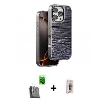 MARSİLYAN™- iPhone 16 Pro Max Kılıf Atlas Minimal Özel Seri - Siyah Bilvis 3D Cam Ekran Koruyucu + Raze Metal Kamera Lens - SH
