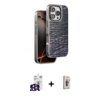 MARSİLYAN™- iPhone 16 Pro Max Kılıf Atlas Minimal Özel Seri - Siyah Bilvis 3D Cam Ekran Koruyucu + Bilvis Titan Kamera Lens - TMGI