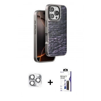 MARSİLYAN™- iPhone 16 Pro Max Kılıf Atlas Minimal Özel Seri - Siyah Bilvis 3X AR Hayalet Cam Ekran Koruyucu + Pers Alüminyum Kamera Lens - GS