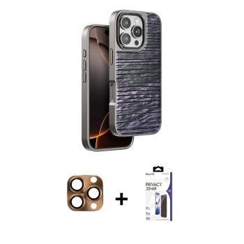 MARSİLYAN™- iPhone 16 Pro Max Kılıf Atlas Minimal Özel Seri - Siyah Bilvis 3X AR Hayalet Cam Ekran Koruyucu + Pers Alüminyum Kamera Lens - CLTM