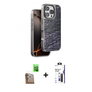 MARSİLYAN™- iPhone 16 Pro Max Kılıf Atlas Minimal Özel Seri - Siyah Bilvis 3X AR Hayalet Cam Ekran Koruyucu + Raze Metal Kamera Lens - CLTM