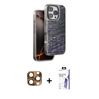 MARSİLYAN™- iPhone 16 Pro Max Kılıf Atlas Minimal Özel Seri - Siyah Bilvis 3X AR HD Cam Ekran Koruyucu + Pers Alüminyum Kamera Lens - CLTM