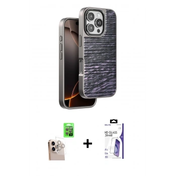 MARSİLYAN™- iPhone 16 Pro Max Kılıf Atlas Minimal Özel Seri - Siyah Bilvis 3X AR HD Cam Ekran Koruyucu + Raze Metal Kamera Lens - NLGY