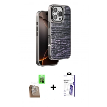 MARSİLYAN™- iPhone 16 Pro Max Kılıf Atlas Minimal Özel Seri - Siyah Bilvis 3X AR HD Cam Ekran Koruyucu + Raze Metal Kamera Lens - CLTM