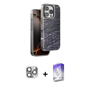 MARSİLYAN™- iPhone 16 Pro Max Kılıf Atlas Minimal Özel Seri - Siyah Bilvis 5in1 3D Magic Cam Ekran Koruyucu + Pers Alüminyum Kamera Lens - GI