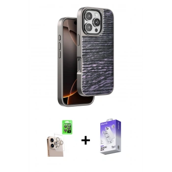 MARSİLYAN™- iPhone 16 Pro Max Kılıf Atlas Minimal Özel Seri - Siyah Bilvis 5in1 3D Magic Cam Ekran Koruyucu + Raze Metal Kamera Lens - NLGY