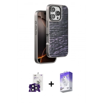 MARSİLYAN™- iPhone 16 Pro Max Kılıf Atlas Minimal Özel Seri - Siyah Bilvis 5in1 3D Magic Cam Ekran Koruyucu + Bilvis Titan Kamera Lens - SH