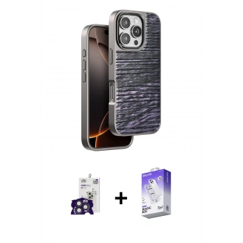 MARSİLYAN™- iPhone 16 Pro Max Kılıf Atlas Minimal Özel Seri - Siyah Bilvis 5in1 3D Magic Cam Ekran Koruyucu + Bilvis Titan Kamera Lens - TMGI