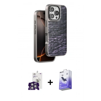 MARSİLYAN™- iPhone 16 Pro Max Kılıf Atlas Minimal Özel Seri - Siyah Bilvis 5in1 5D Magic Hayalet Cam Ekran Koruyucu + Bilvis Titan Kamera Lens - GS