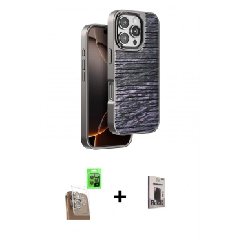 MARSİLYAN™- iPhone 16 Pro Max Kılıf Atlas Minimal Özel Seri - Siyah Bilvis Hayalet Cam Ekran Koruyucu + Raze Metal Kamera Lens - CLTM