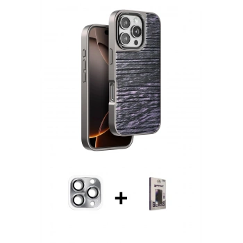 MARSİLYAN™- iPhone 16 Pro Max Kılıf Atlas Minimal Özel Seri - Siyah Bilvis Hayalet Cam Ekran Koruyucu + Pers Alüminyum Kamera Lens - GI