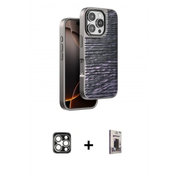 MARSİLYAN™- iPhone 16 Pro Max Kılıf Atlas Minimal Özel Seri - Siyah Bilvis Hayalet Cam Ekran Koruyucu + PVD Metal Kamera Lens - GS