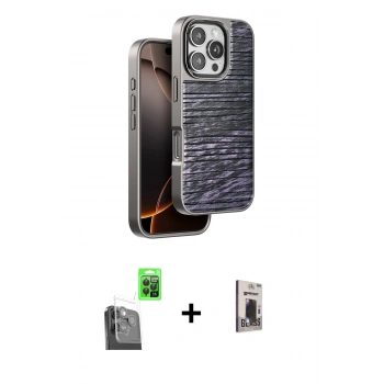 MARSİLYAN™- iPhone 16 Pro Max Kılıf Atlas Minimal Özel Seri - Siyah Bilvis Hayalet Cam Ekran Koruyucu + Raze Metal Kamera Lens - SH