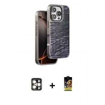 MARSİLYAN™- iPhone 16 Pro Max Kılıf Atlas Minimal Özel Seri - Siyah Buffer Cam Ekran Koruyucu + PVD Metal Kamera Lens - GD
