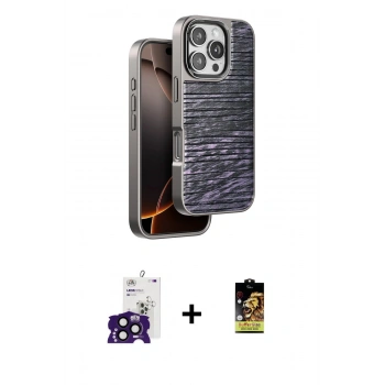 MARSİLYAN™- iPhone 16 Pro Max Kılıf Atlas Minimal Özel Seri - Siyah Buffer Cam Ekran Koruyucu + Bilvis Titan Kamera Lens - SH