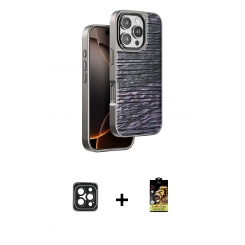 MARSİLYAN™- iPhone 16 Pro Max Kılıf Atlas Minimal Özel Seri - Siyah Buffer Cam Ekran Koruyucu + PVD Metal Kamera Lens - SH