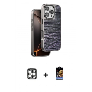 MARSİLYAN™- iPhone 16 Pro Max Kılıf Atlas Minimal Özel Seri - Siyah Buffer Hayalet Cam Ekran Koruyucu + PVD Metal Kamera Lens - GS