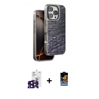 MARSİLYAN™- iPhone 16 Pro Max Kılıf Atlas Minimal Özel Seri - Siyah Buffer Hayalet Cam Ekran Koruyucu + Bilvis Titan Kamera Lens - SH