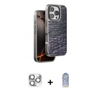 MARSİLYAN™- iPhone 16 Pro Max Kılıf Atlas Minimal Özel Seri - Siyah Joko Magic 5D Cam + Pers Alüminyum Kamera Lens - GS